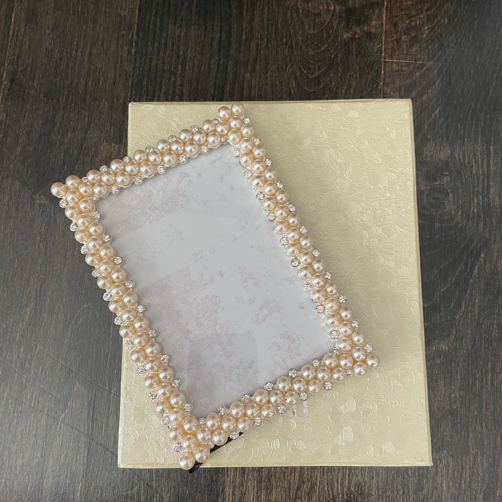 Pearl Beaded Rectangular Picture Frame - Ivory Pearls